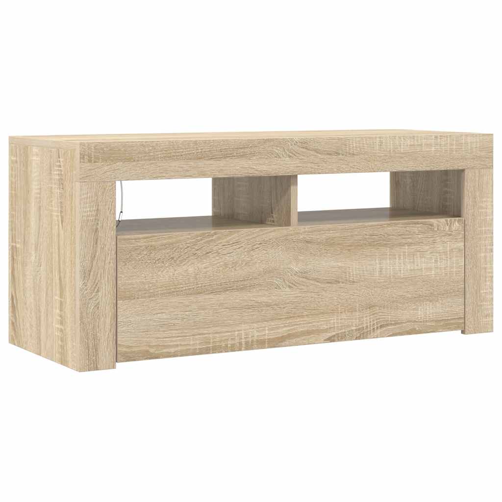 TV Cabinet with LED Lighting, Oak, 90x35x40cm