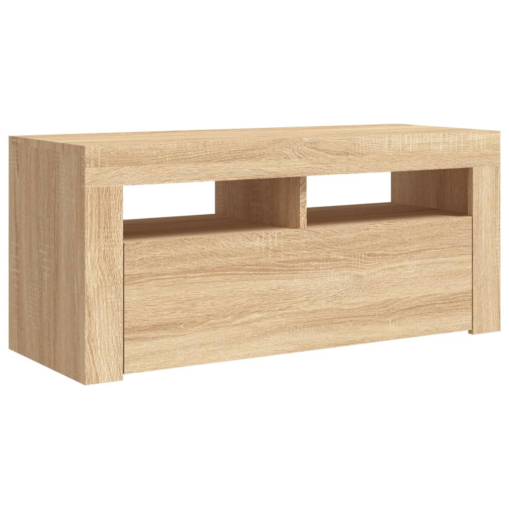 TV Cabinet with LED Lighting, Oak, 90x35x40cm