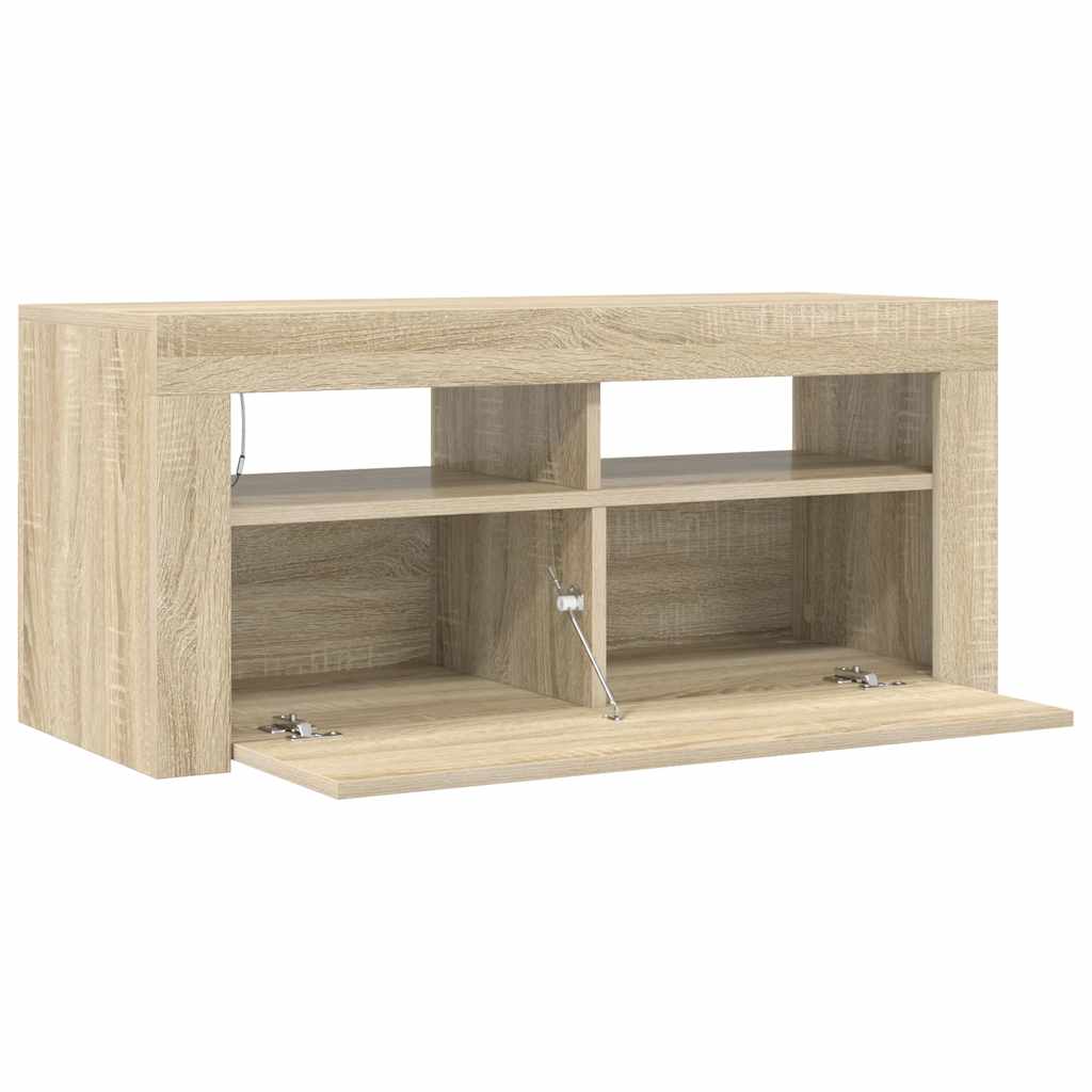 TV Cabinet with LED Lighting, Oak, 90x35x40cm