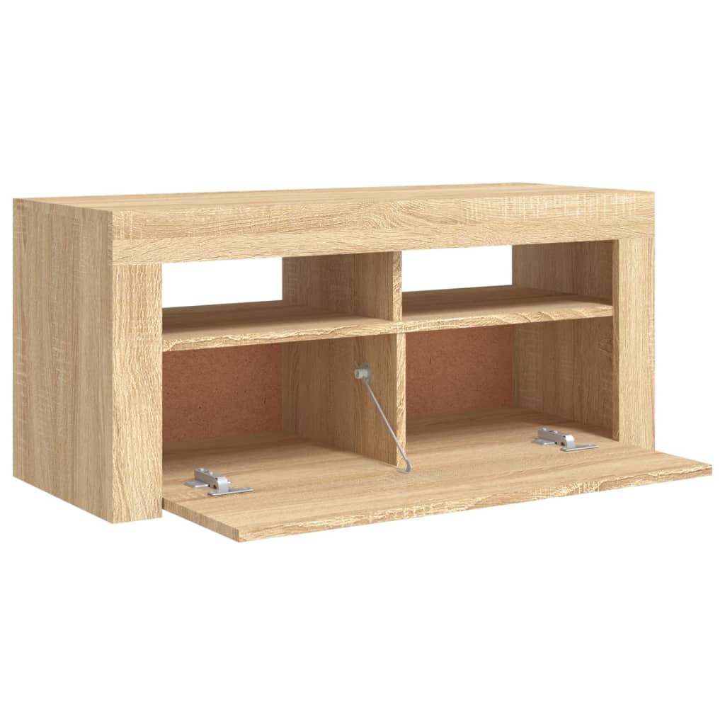 TV Cabinet with LED Lighting, Oak, 90x35x40cm
