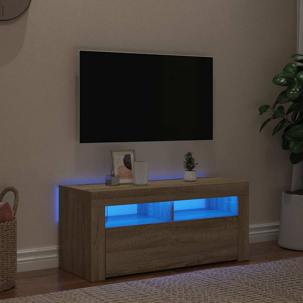 Televizoriaus spintelė su LED apšvietimu, ąžuolo, 90x35x40cm