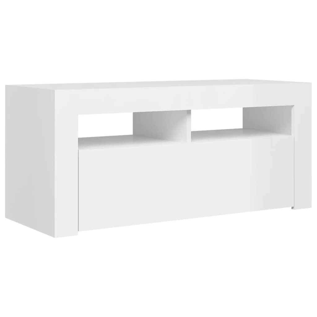 TV skapītis ar LED apgaismojumu, balts, 90x35x40cm, glancēts