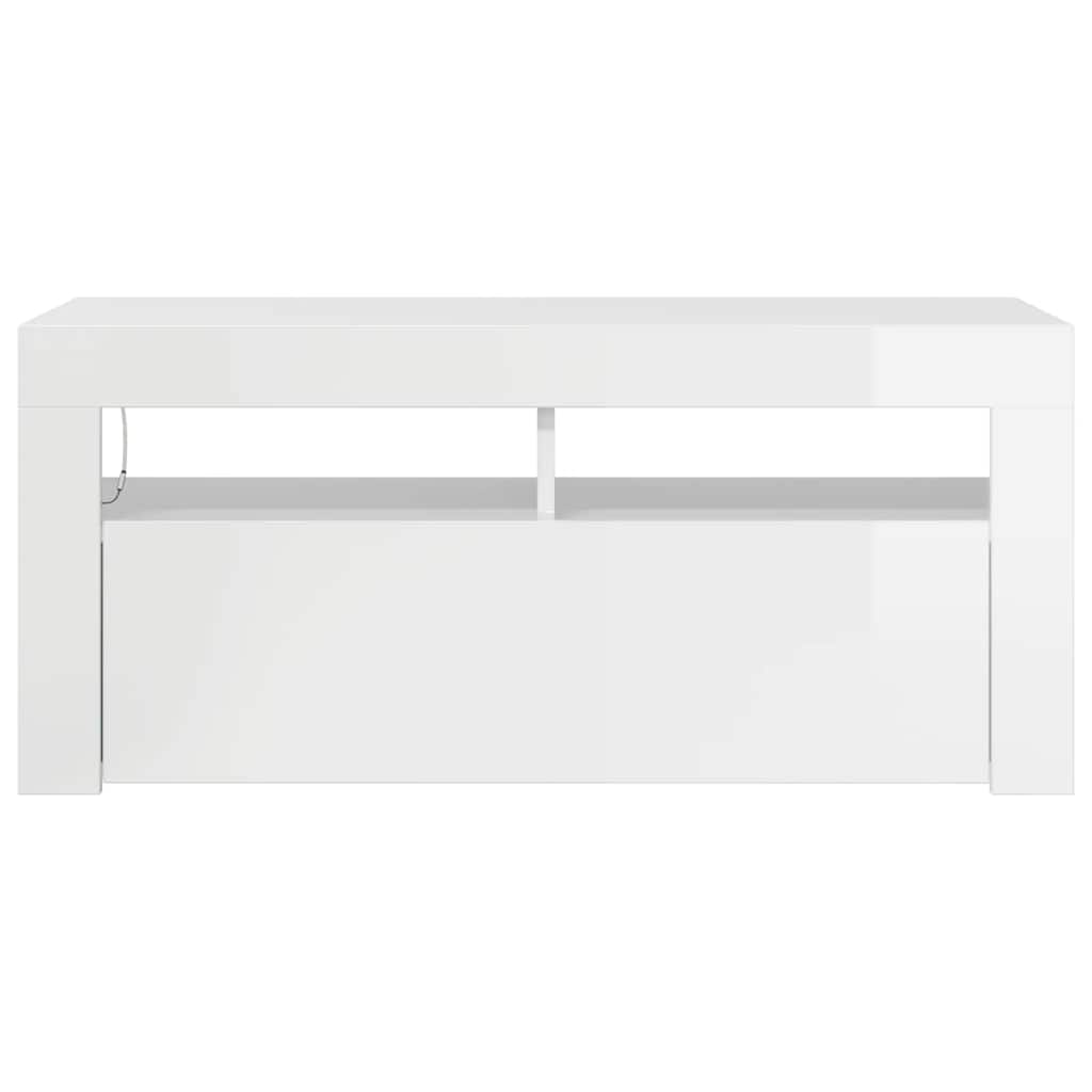 TV skapītis ar LED apgaismojumu, balts, 90x35x40cm, glancēts