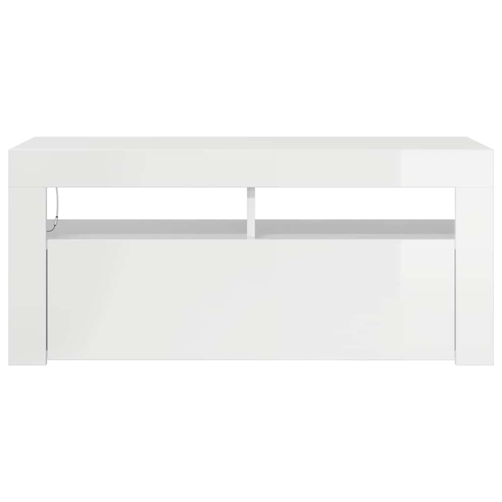 TV spintelė su LED apšvietimu, balta, 90x35x40cm, blizgi
