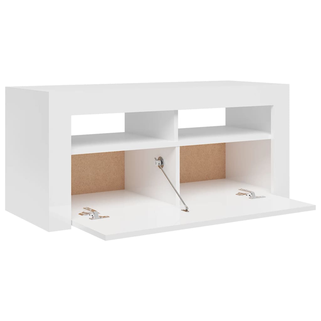 TV skapītis ar LED apgaismojumu, balts, 90x35x40cm, glancēts