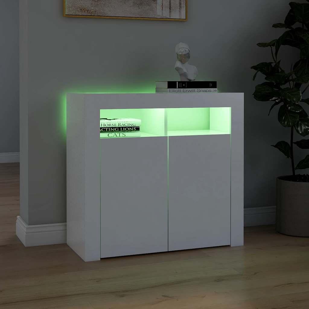 Šoninė spintelė su LED apšvietimu, baltos spalvos, 80x35x75cm