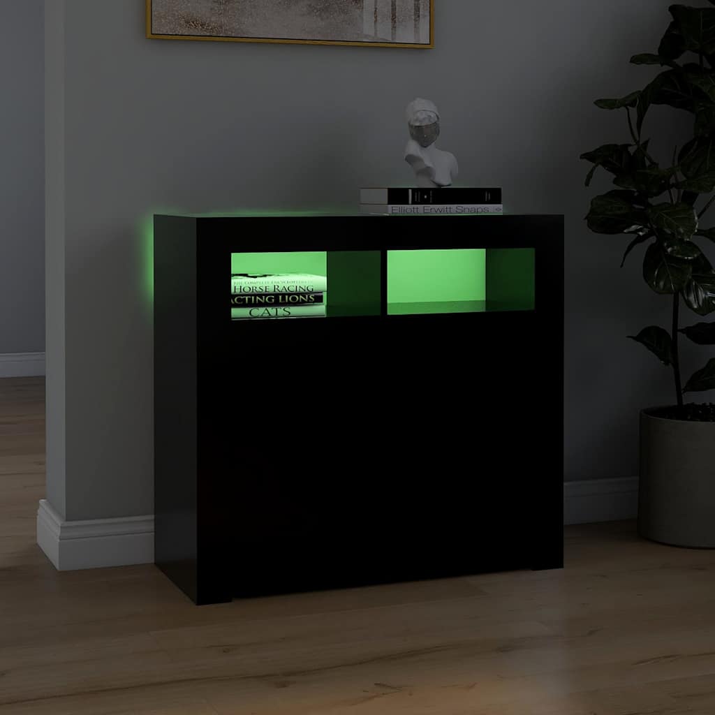 Šoninė spintelė su LED apšvietimu, juodos spalvos, 80x35x75cm