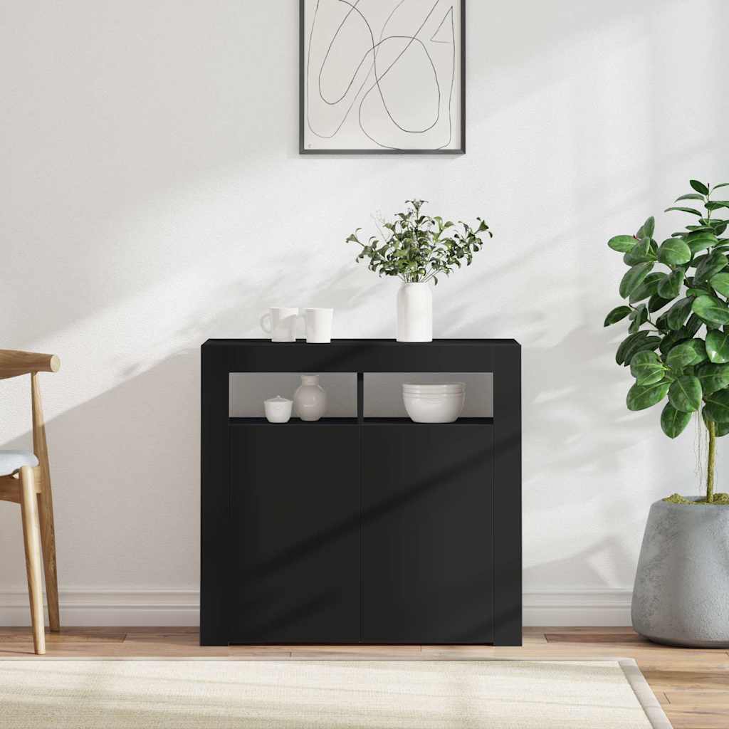 Šoninė spintelė su LED apšvietimu, juodos spalvos, 80x35x75cm