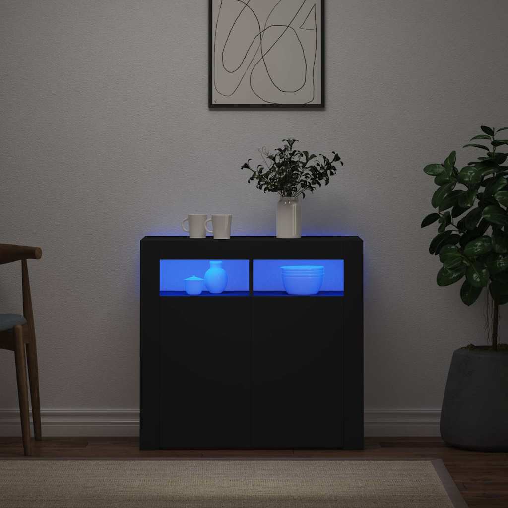 Šoninė spintelė su LED apšvietimu, juodos spalvos, 80x35x75cm