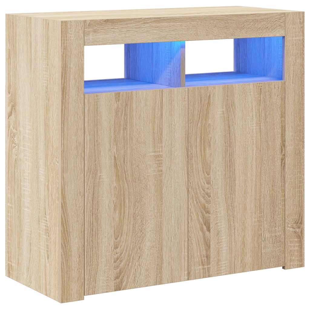 Šoninė spintelė su LED apšvietimu, ąžuolo spalvos, 80x35x75cm