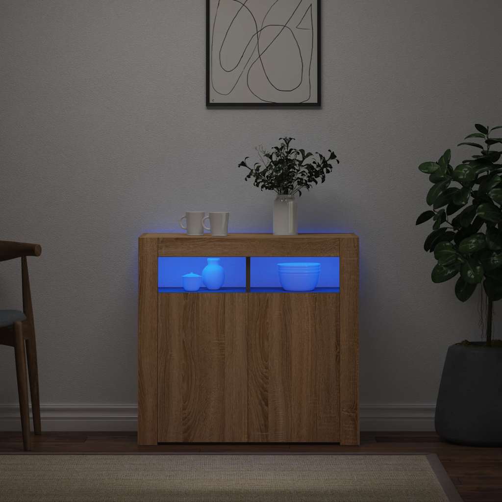 Šoninė spintelė su LED apšvietimu, ąžuolo spalvos, 80x35x75cm