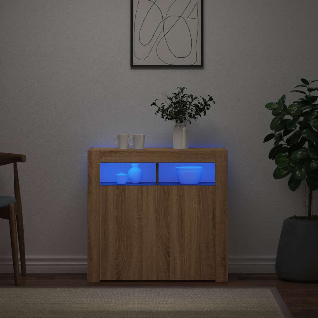 Šoninė spintelė su LED apšvietimu, ąžuolo spalvos, 80x35x75cm
