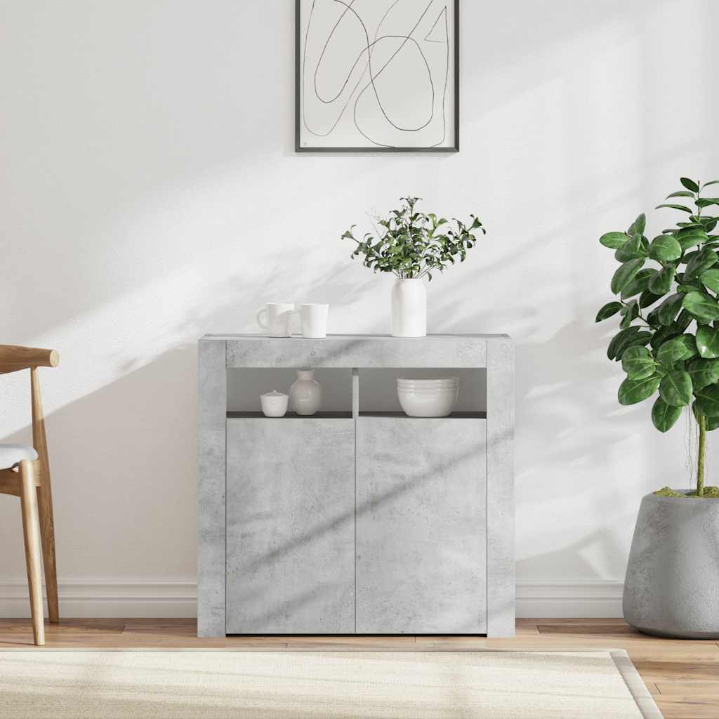 Šoninė spintelė su LED apšvietimu, betono pilka, 80x35x75cm