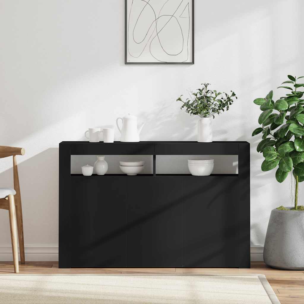 Šoninė spintelė su LED apšvietimu, juoda, 115,5x30x75cm
