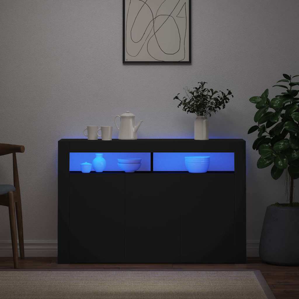 Šoninė spintelė su LED apšvietimu, juoda, 115,5x30x75cm