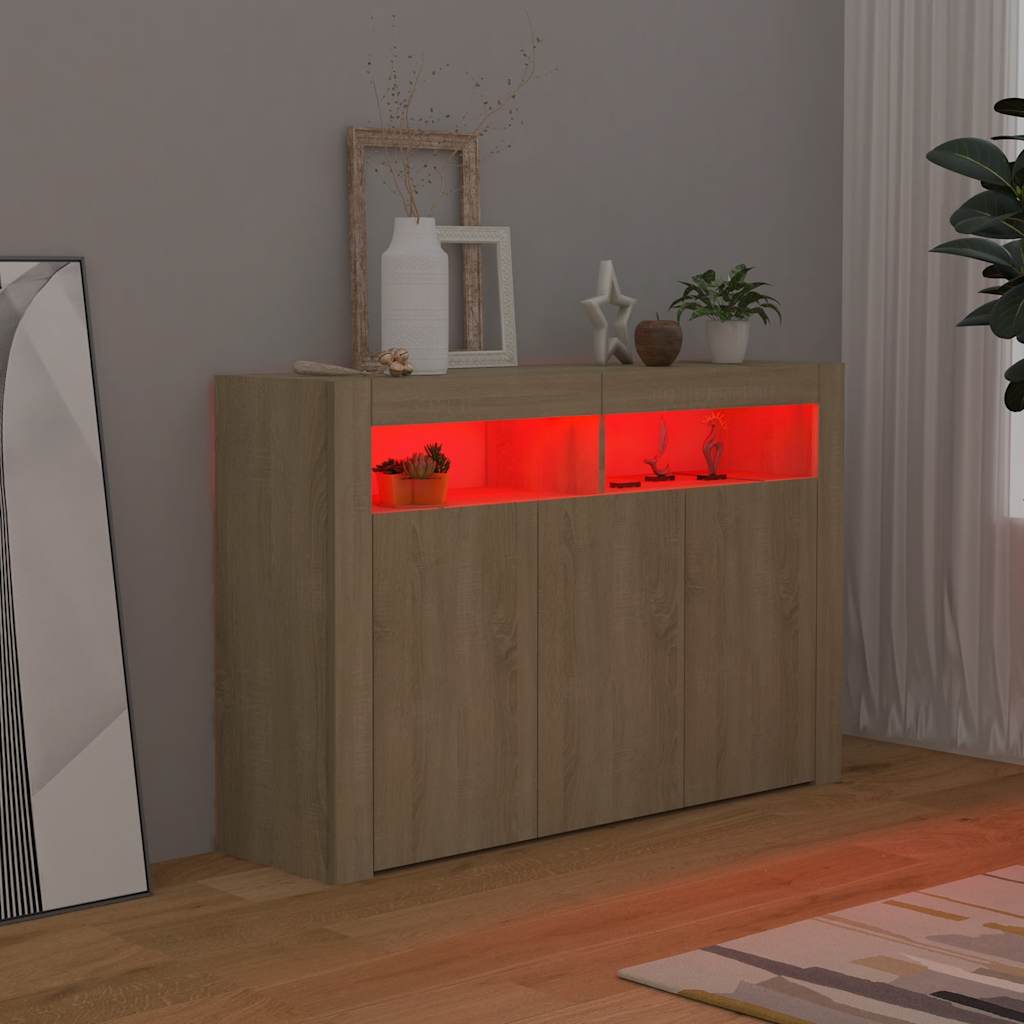 Sānu skapītis ar LED apgaismojumu, ozolkoka, 115,5x30x75cm