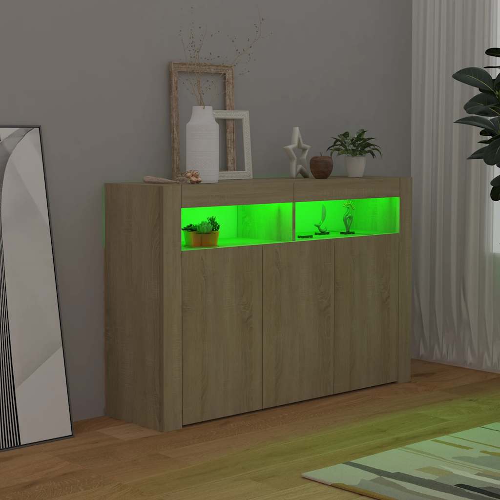 Sānu skapītis ar LED apgaismojumu, ozolkoka, 115,5x30x75cm
