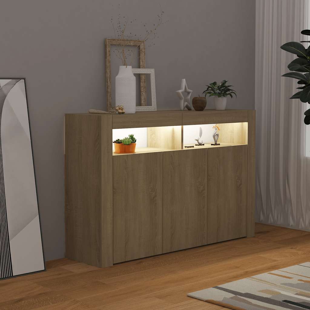 Sānu skapītis ar LED apgaismojumu, ozolkoka, 115,5x30x75cm