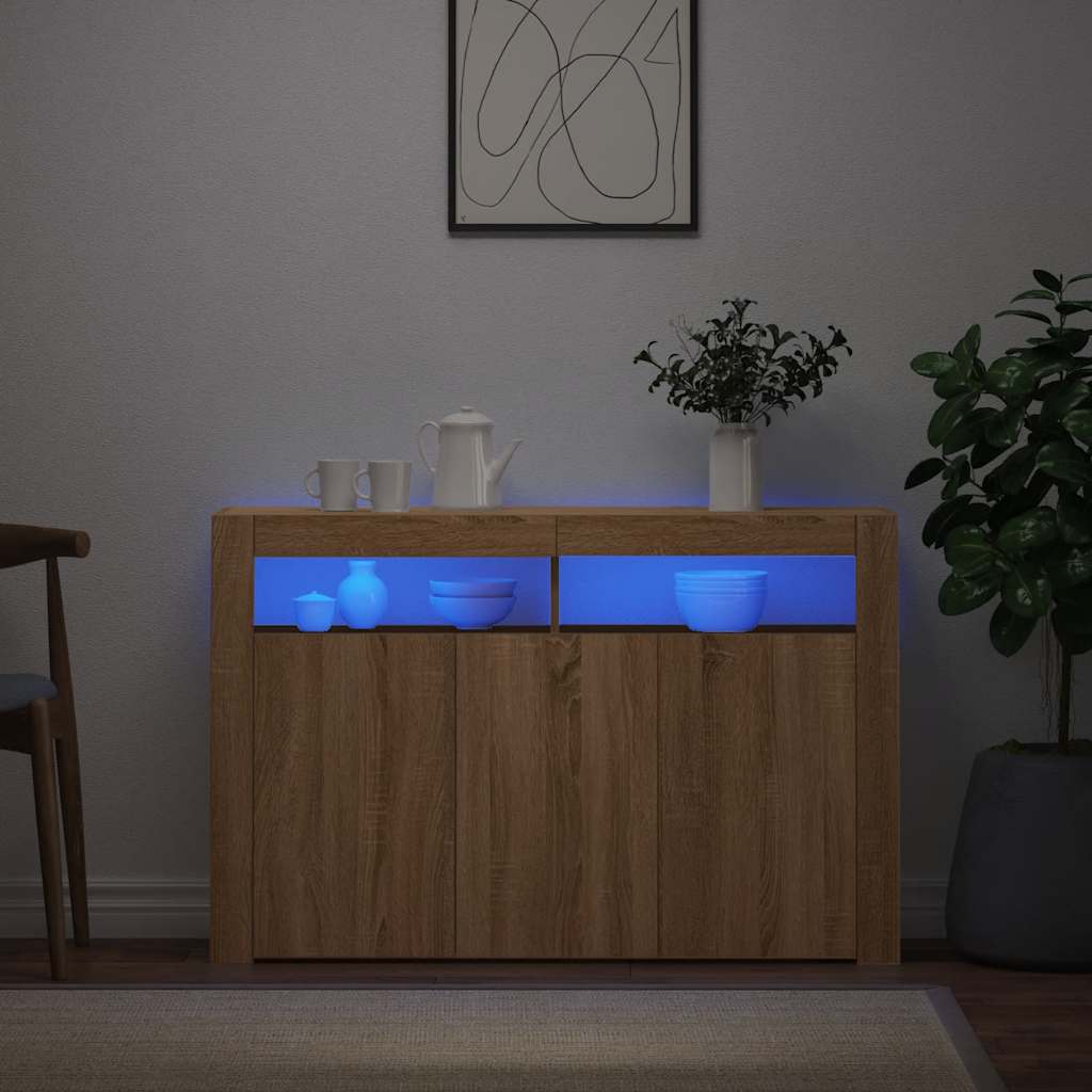 Sānu skapītis ar LED apgaismojumu, ozolkoka, 115,5x30x75cm