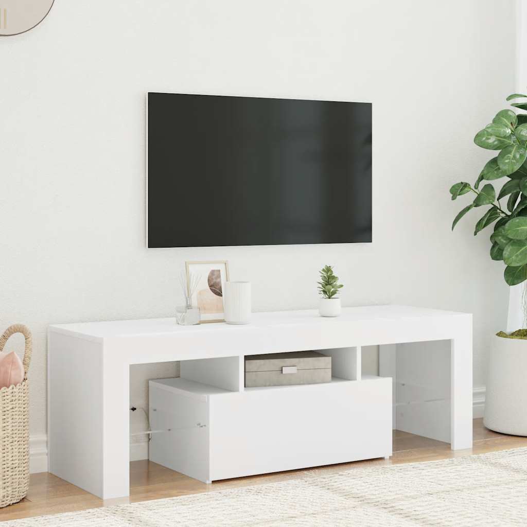 TV skapītis ar LED apgaismojumu, balts, 120x35x40cm