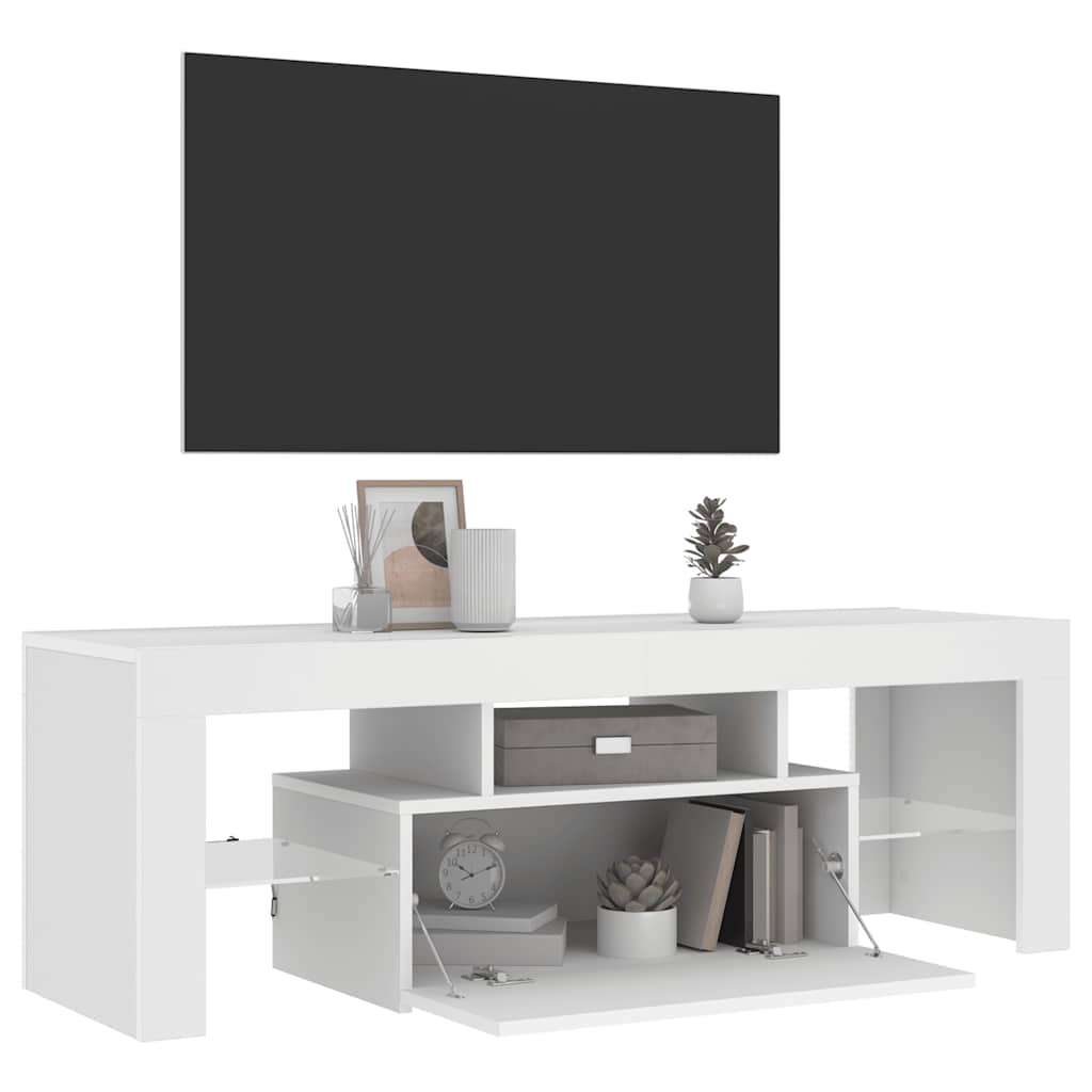 TV skapītis ar LED apgaismojumu, balts, 120x35x40cm