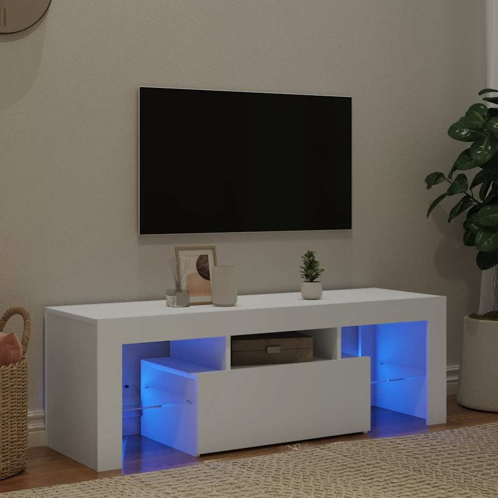 TV skapītis ar LED apgaismojumu, balts, 120x35x40cm