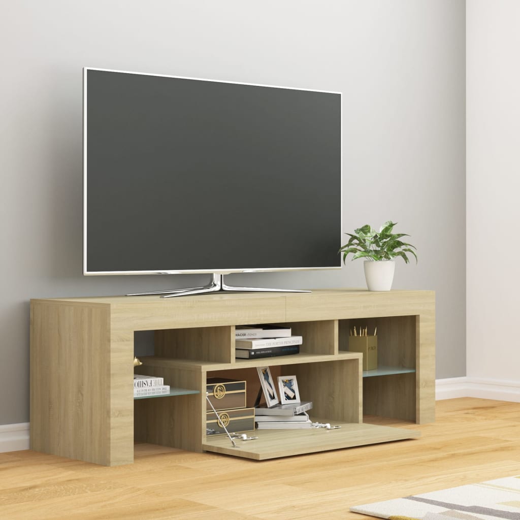 Televizora skapītis ar LED apgaismojumu, ozolkoka, 120x35x40cm