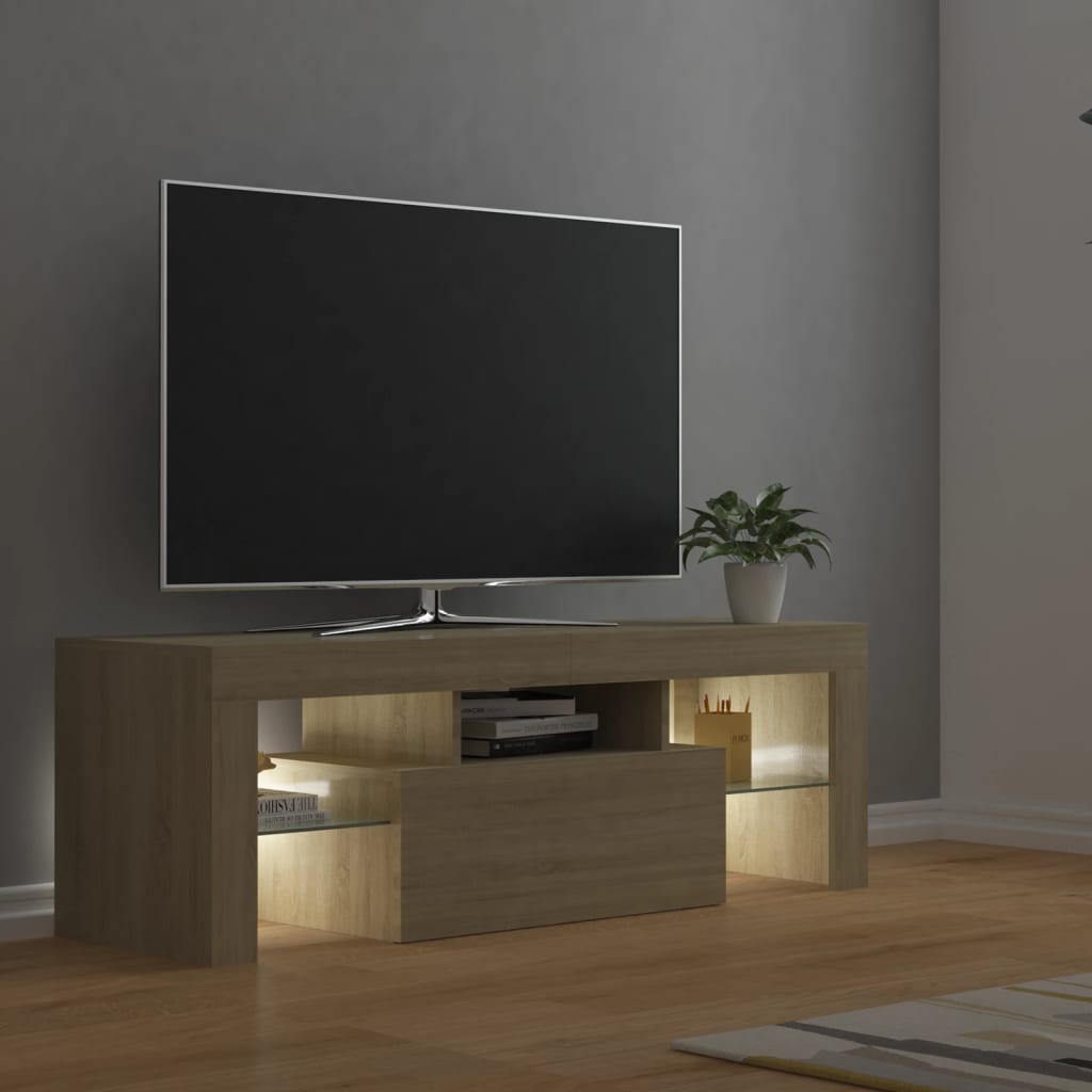 Televizora skapītis ar LED apgaismojumu, ozolkoka, 120x35x40cm