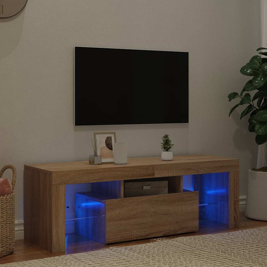 Televizora skapītis ar LED apgaismojumu, ozolkoka, 120x35x40cm
