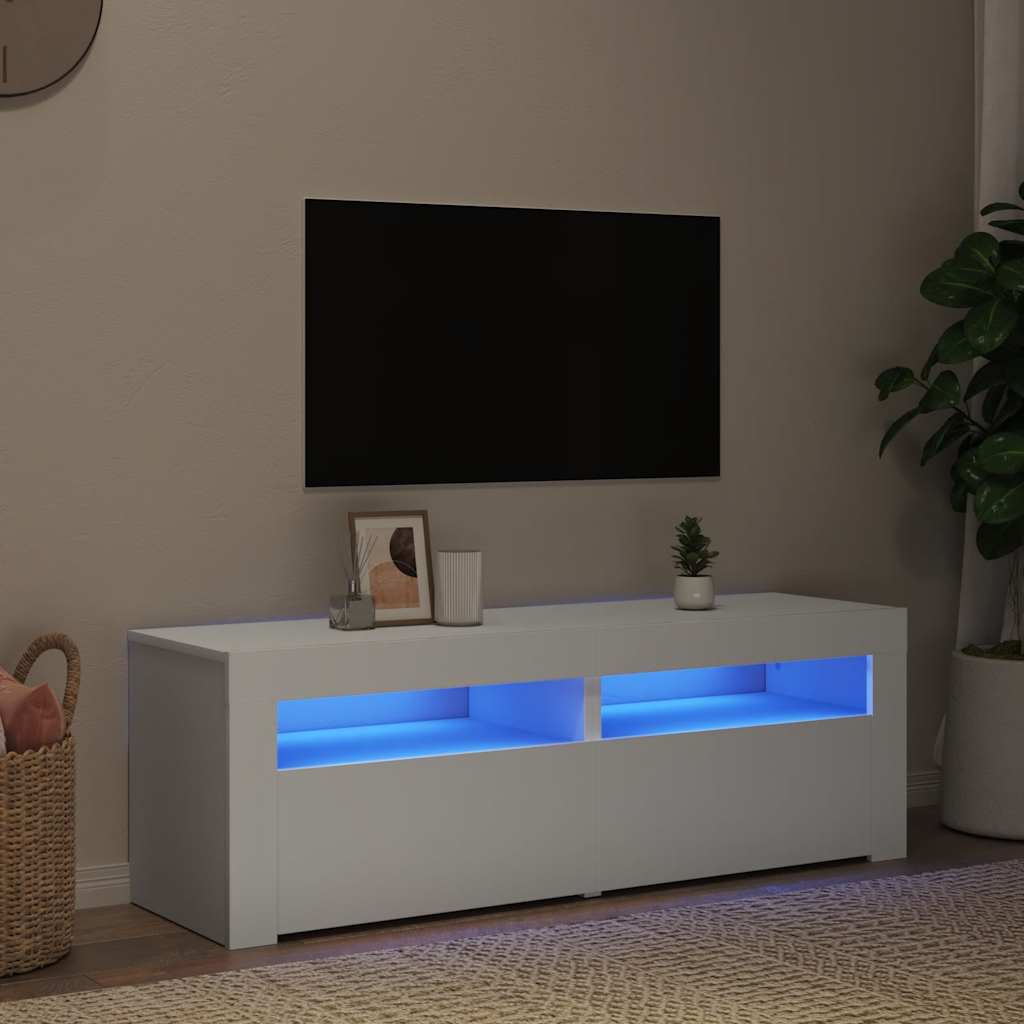 TV spintelė su LED apšvietimu, balta spalva, 120x35x40 cm