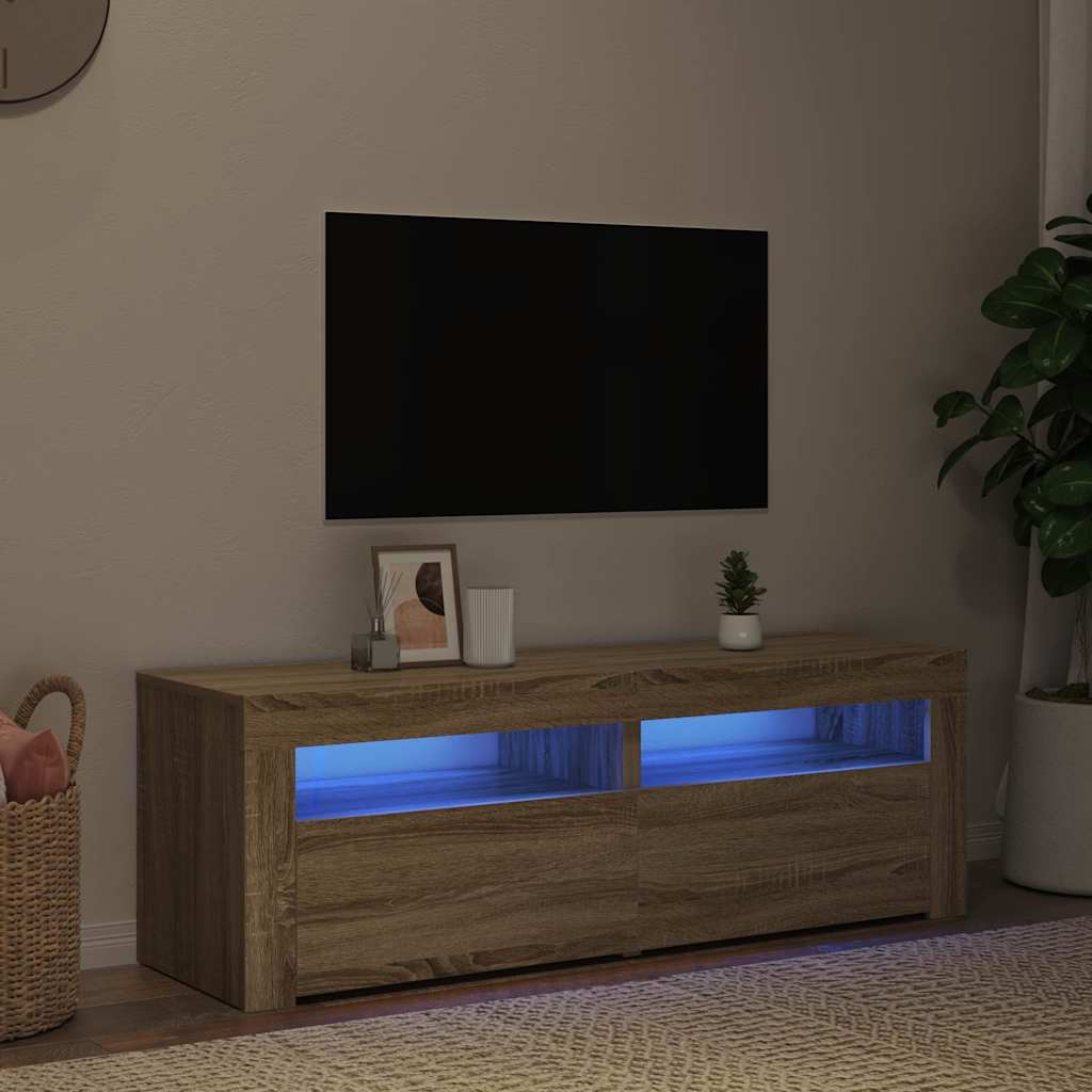 TV spintelė su LED, sonoma ąžuolo, 120x35x40 cm