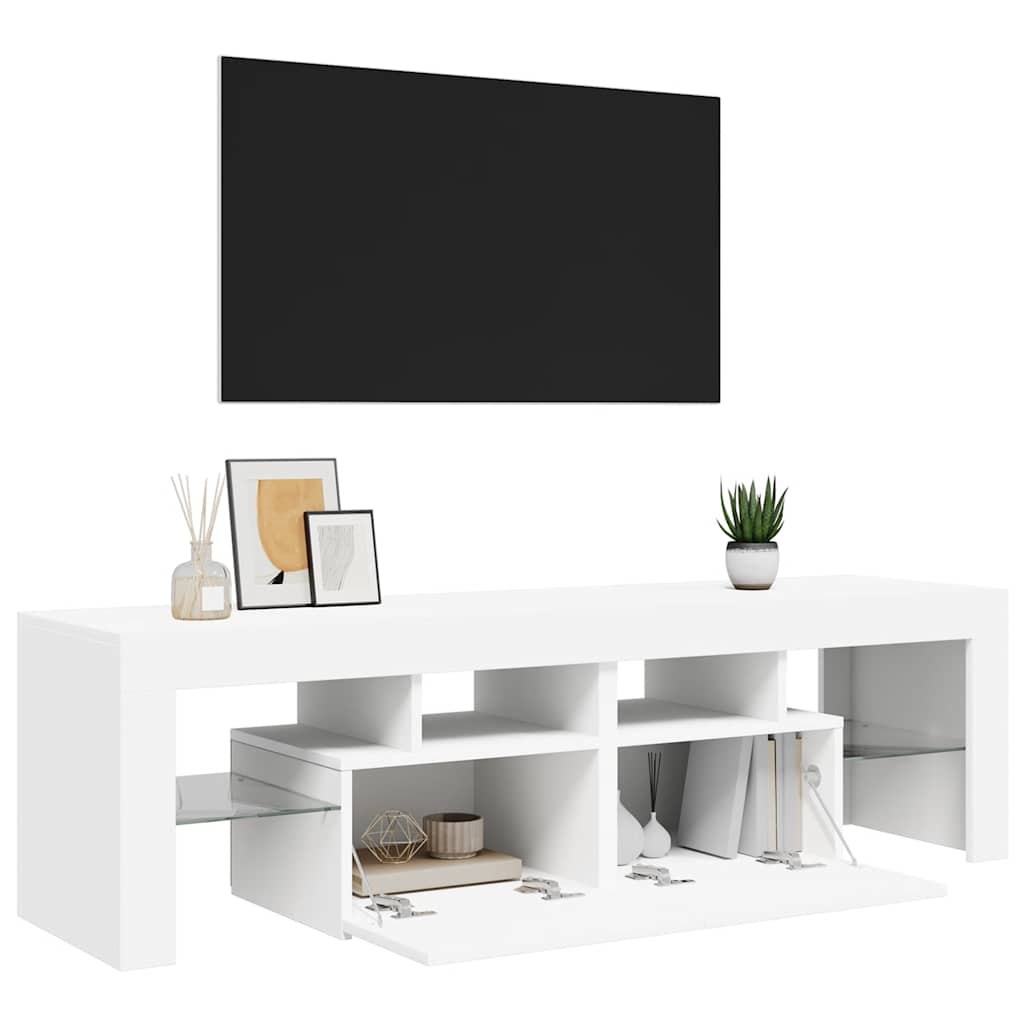 Televizora skapītis ar LED apgaismojumu, balts, 140x36,5x40cm