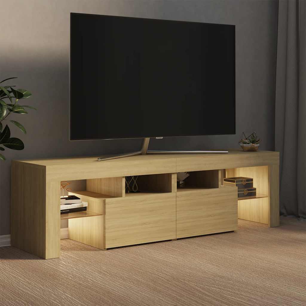 Televizora skapītis ar LED, Sonoma ozolkoka, 140x36,5x40cm