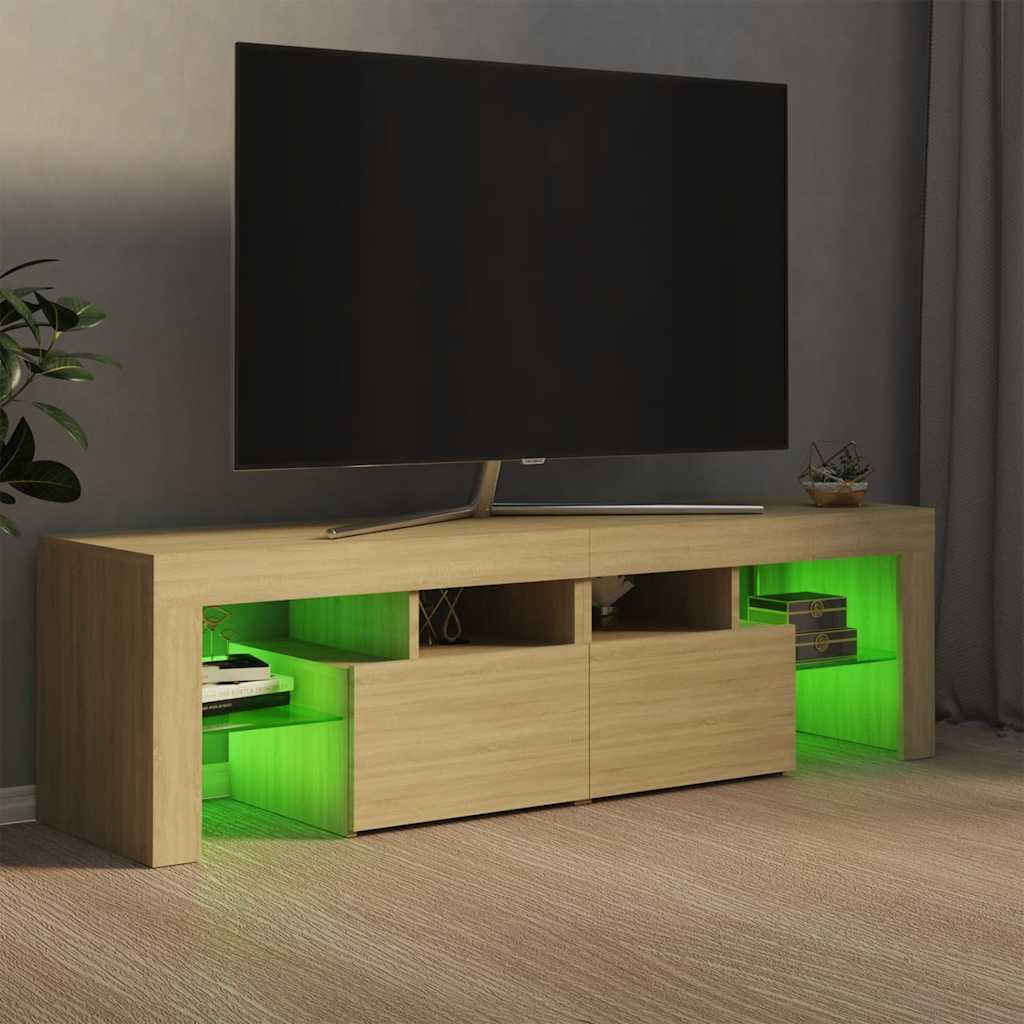 Televizora skapītis ar LED, Sonoma ozolkoka, 140x36,5x40cm