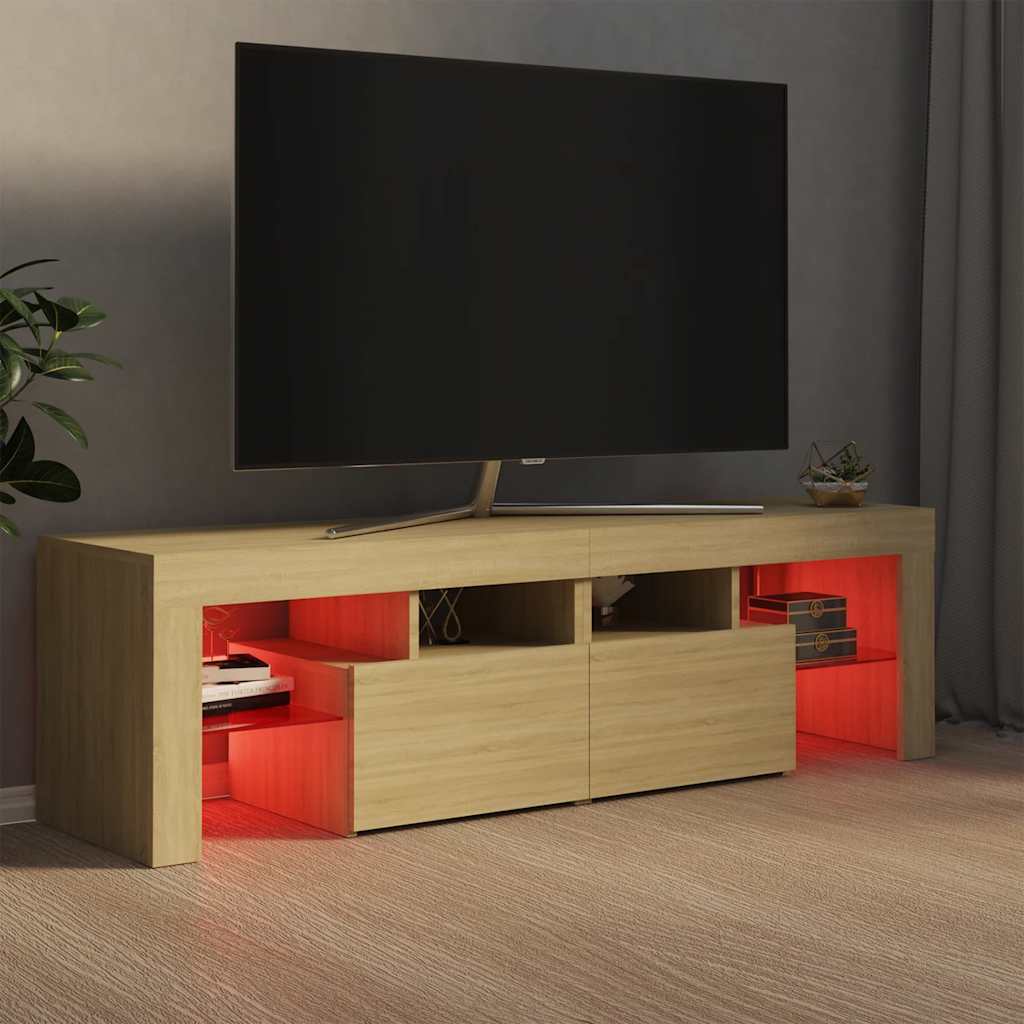 Televizora skapītis ar LED, Sonoma ozolkoka, 140x36,5x40cm