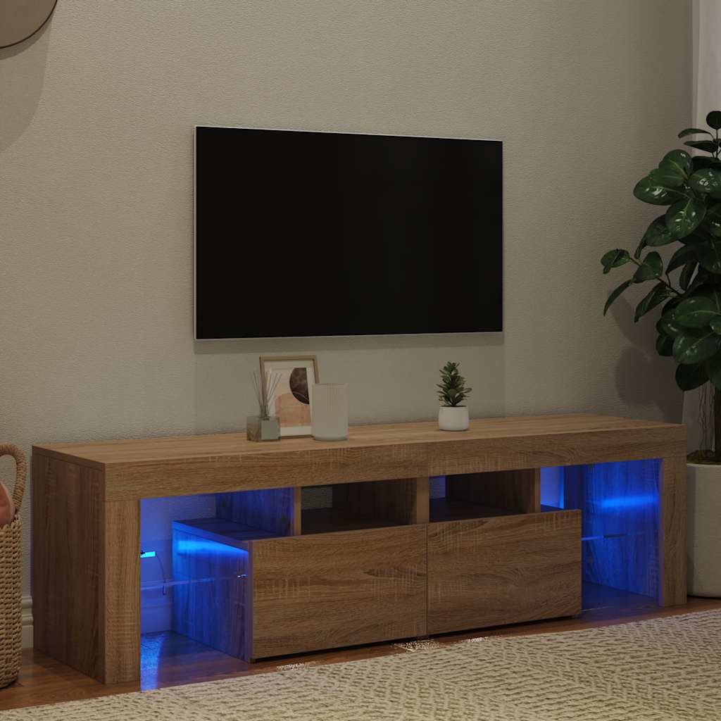 Televizora skapītis ar LED, Sonoma ozolkoka, 140x36,5x40cm