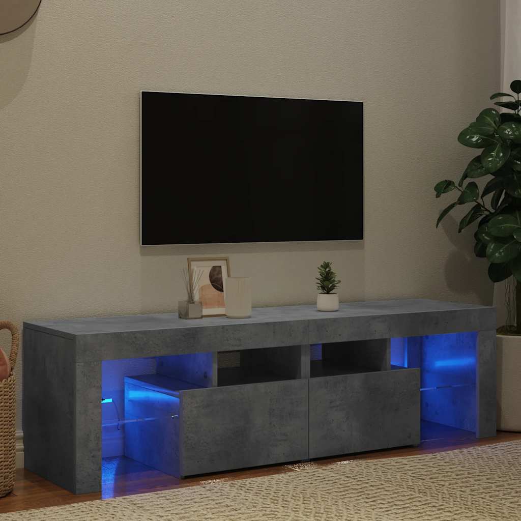 TV skapītis ar LED apgaismojumu, betona pelēks, 140x36,5x40 cm