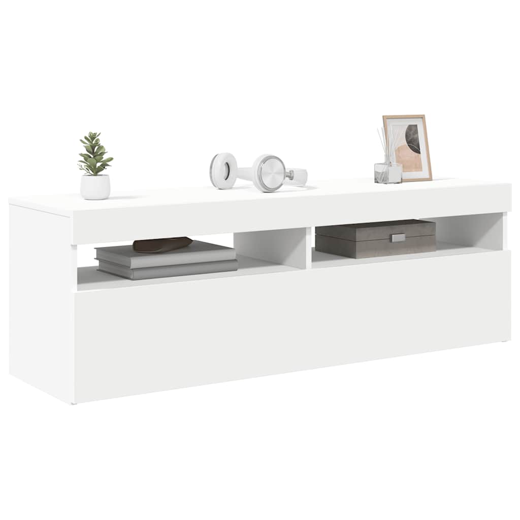 Televizoriaus spintelė su LED apšvietimu, balta, 120x35x40cm
