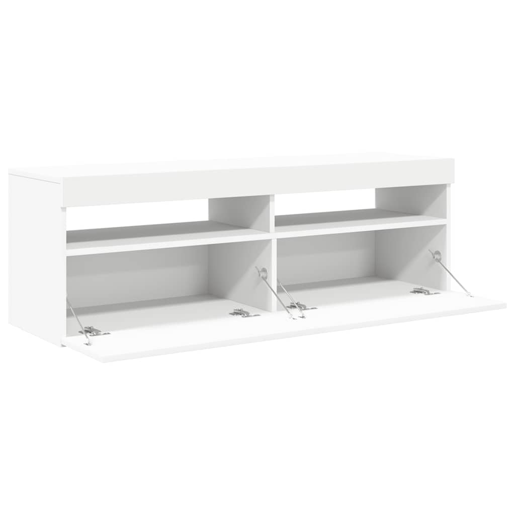 Televizoriaus spintelė su LED apšvietimu, balta, 120x35x40cm
