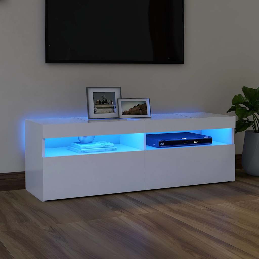 Televizoriaus spintelė su LED apšvietimu, balta, 120x35x40cm