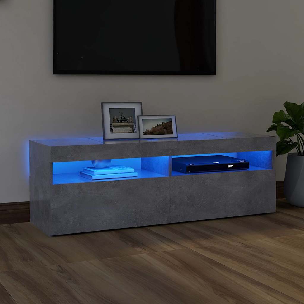 TV spintelė su LED apšvietimu, betono pilka, 120x35x40 cm