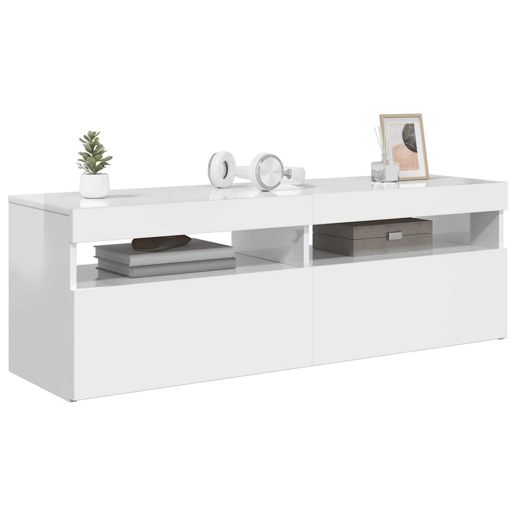 TV spintelė su LED apšvietimu, balta, 120x35x40cm, blizgi