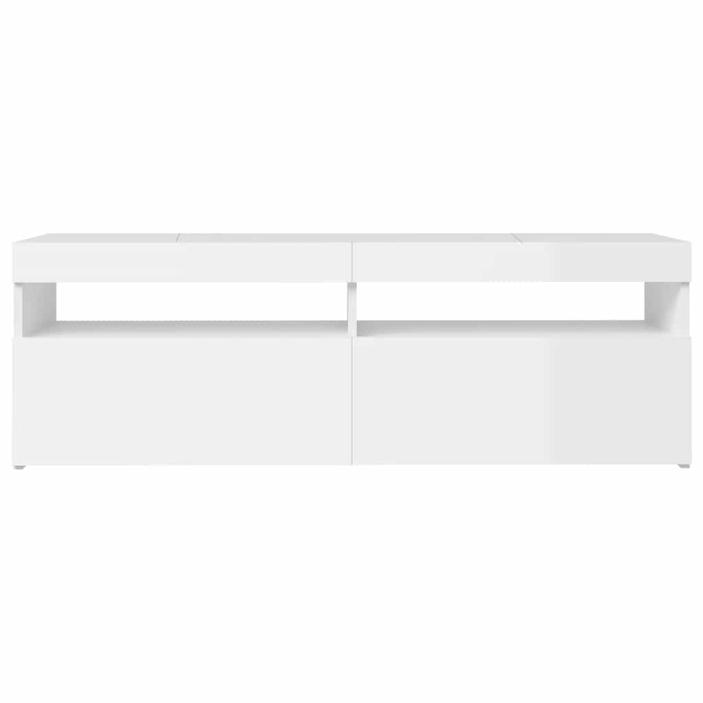 TV spintelė su LED apšvietimu, balta, 120x35x40cm, blizgi