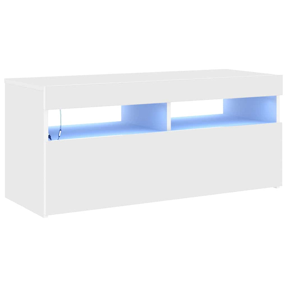 Televizoriaus spintelė su LED apšvietimu, balta, 90x35x40cm