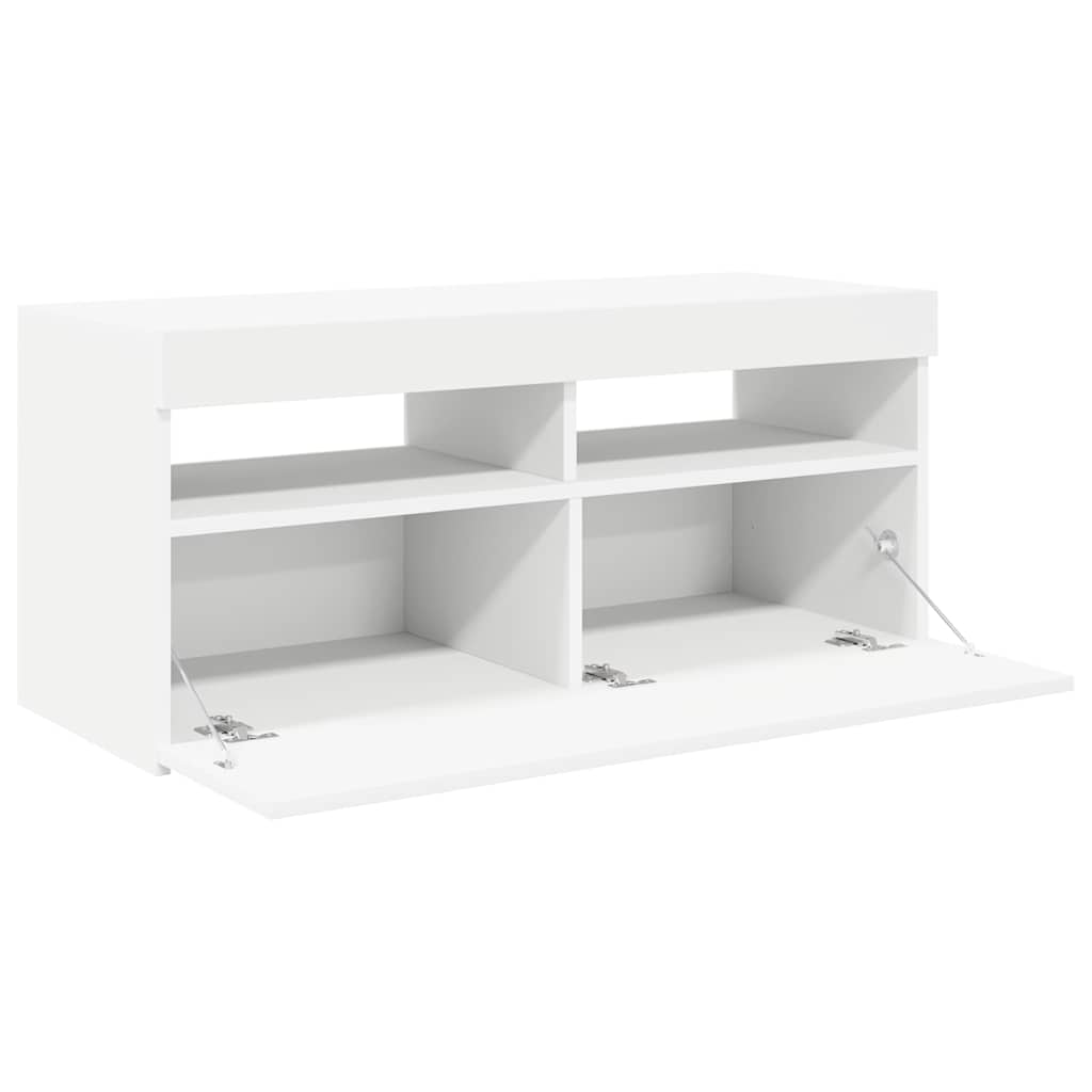 Televizoriaus spintelė su LED apšvietimu, balta, 90x35x40cm