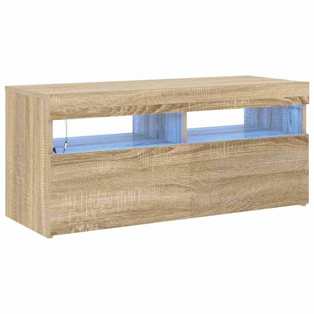 Televizoriaus spintelė su LED apšvietimu, ąžuolo, 90x35x40cm