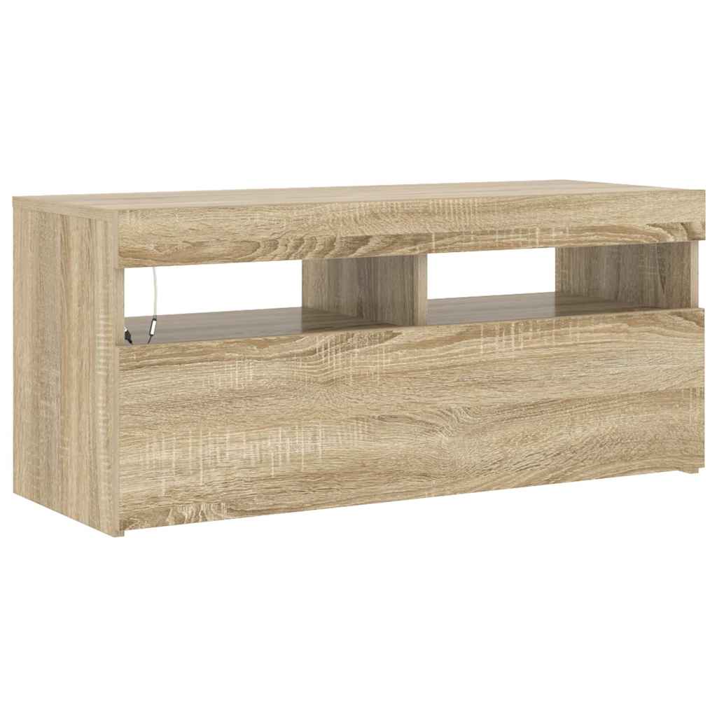 Televizoriaus spintelė su LED apšvietimu, ąžuolo, 90x35x40cm