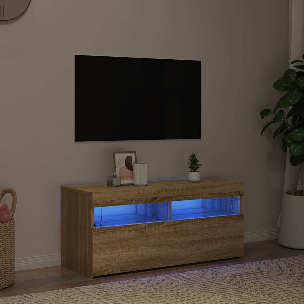 Televizoriaus spintelė su LED apšvietimu, ąžuolo, 90x35x40cm