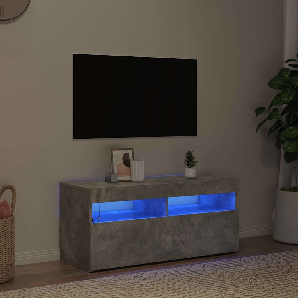 TV spintelė su LED apšvietimu, betono pilka, 90x35x40cm