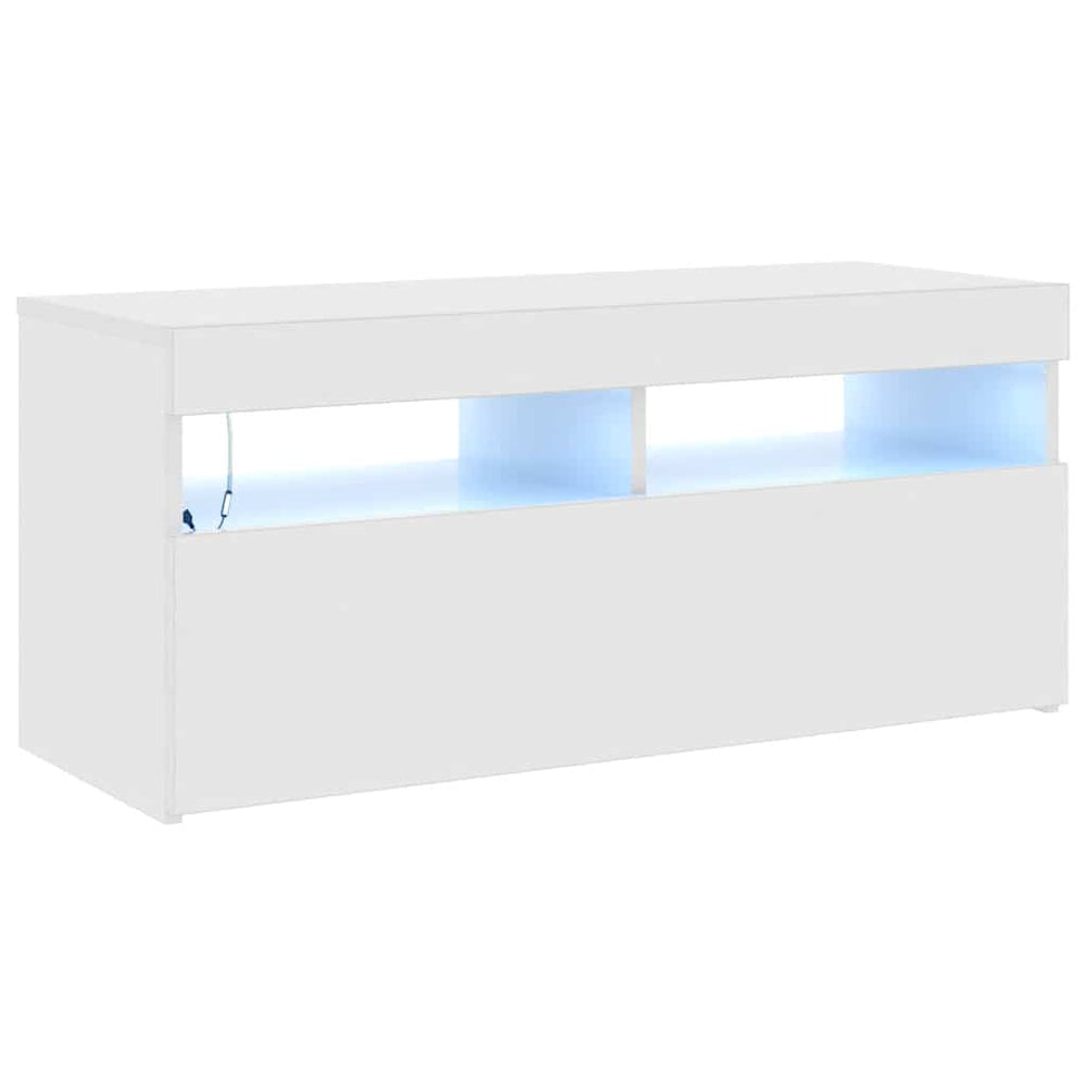 TV spintelė su LED apšvietimu, balta, 90x35x40cm, blizgi